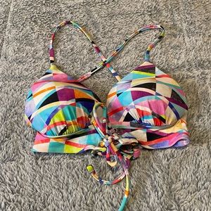 O’rageous Tie Cross Colors & Shapes Abstract Design Push Up Bikini Top